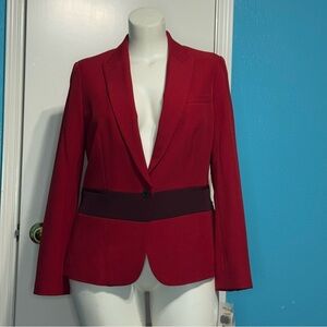 Anne Klein Red Blazer Notched Lapels Fitted Silhouette contrasting waist band 12
